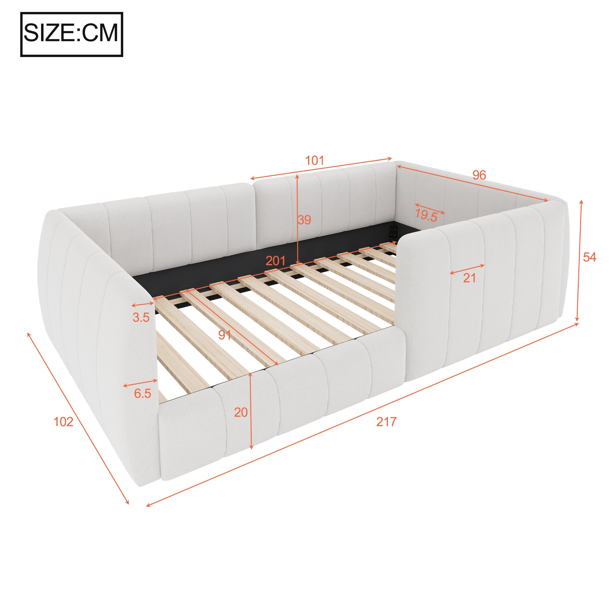 Łóżko tapicerowane 90 x 200 cm z wyściełanym zagłówkiem - rama MDF i tkanina lniana - 12 listew - beżowe - 6