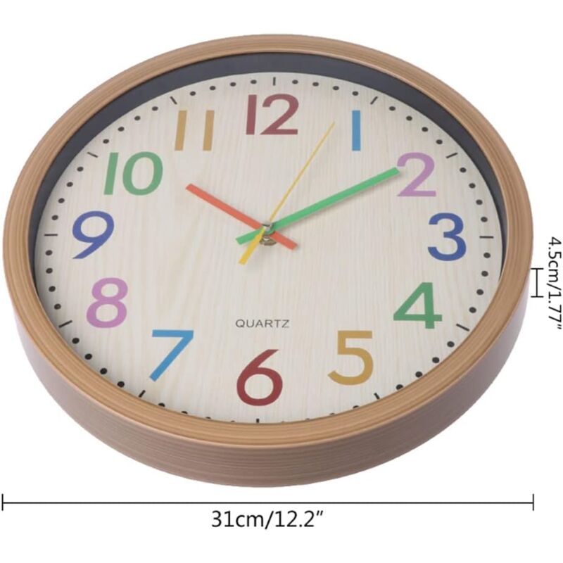 Horloge murale sans bruits de tic-tac pour les enfants, horloge murale silencieuse sans tic-tac Numéro coloré Décoration Horloge - 3