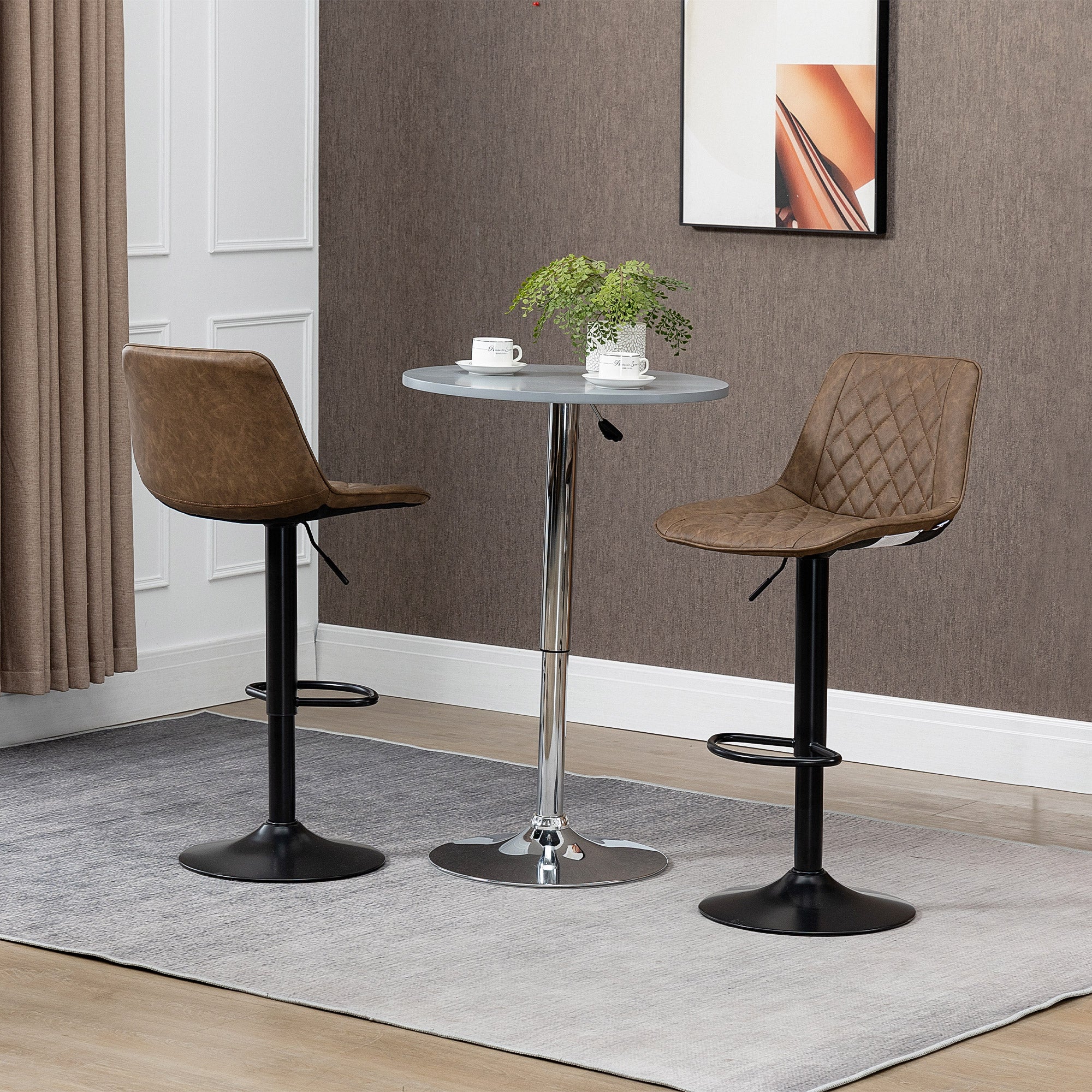 Taburetes de Bar HOMCOM PU, Acero, Espuma Marrón 46.5x51x106 cm - 3