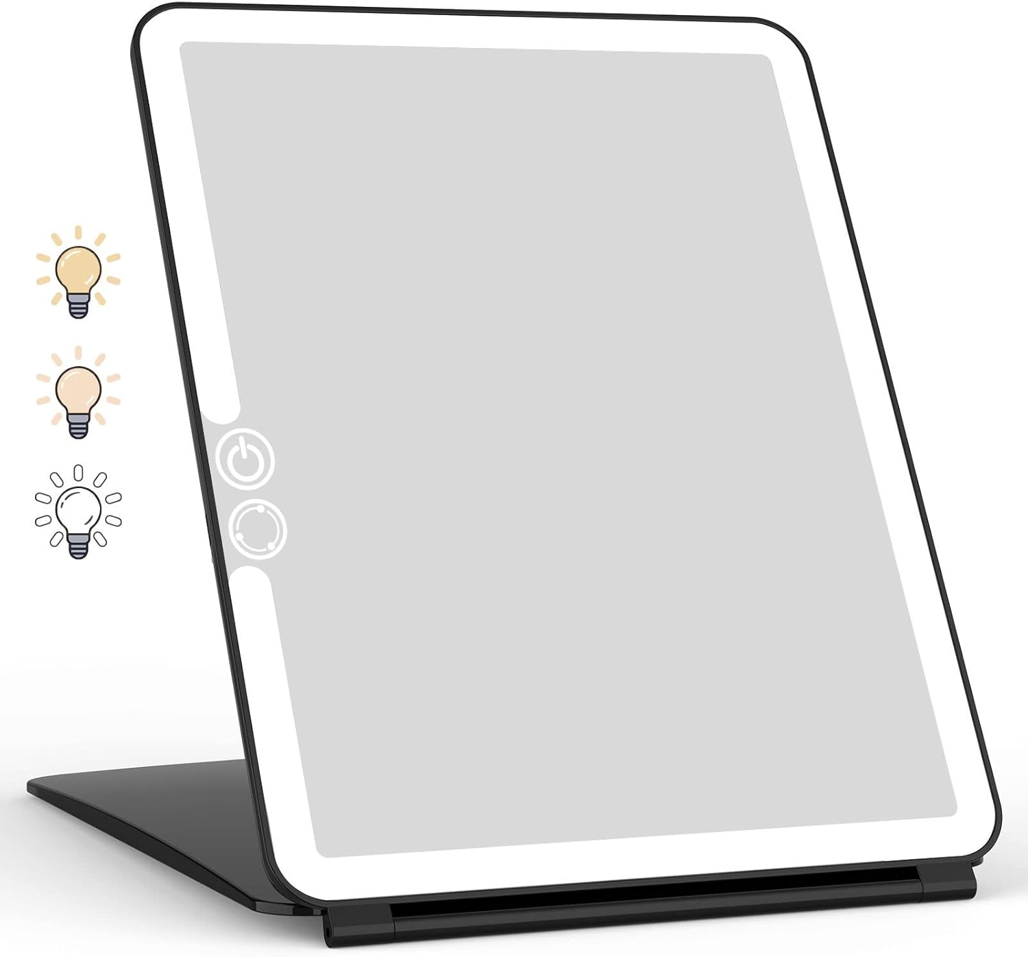 Składane lusterko do makijażu z oświetleniem LED, ładowane przez USB, z ekranem dotykowym LED, lusterko podróżne (czarne)