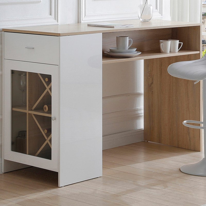 Szafka barowa ze schowkami - Biały i naturalny - NIRAYA