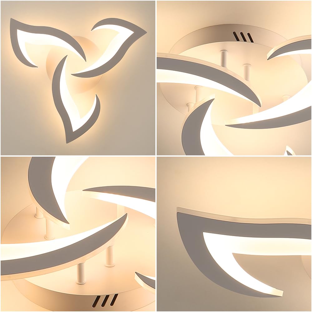 Plafonnier à intensité variable, lustre LED semi-encastré, plafonnier à télécommande/contrôle par application, lustre design en forme de pétales - 6
