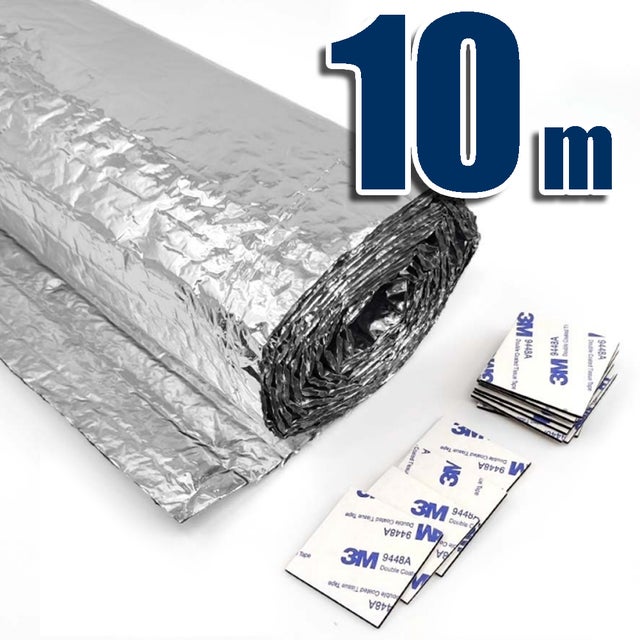 Isolant Thermique Réfléchissant (Rouleau 10m x 0,6m + 20 adhésifs double face). Pratique et facile à placer sur les murs, radiateurs, portails