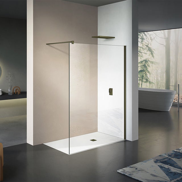 GRAND VERRE Paroi de douche à l'Italienne 50x200 en verre 8mm anti-calcaire avec profilé et barre de fixation en Aluminium Bronze