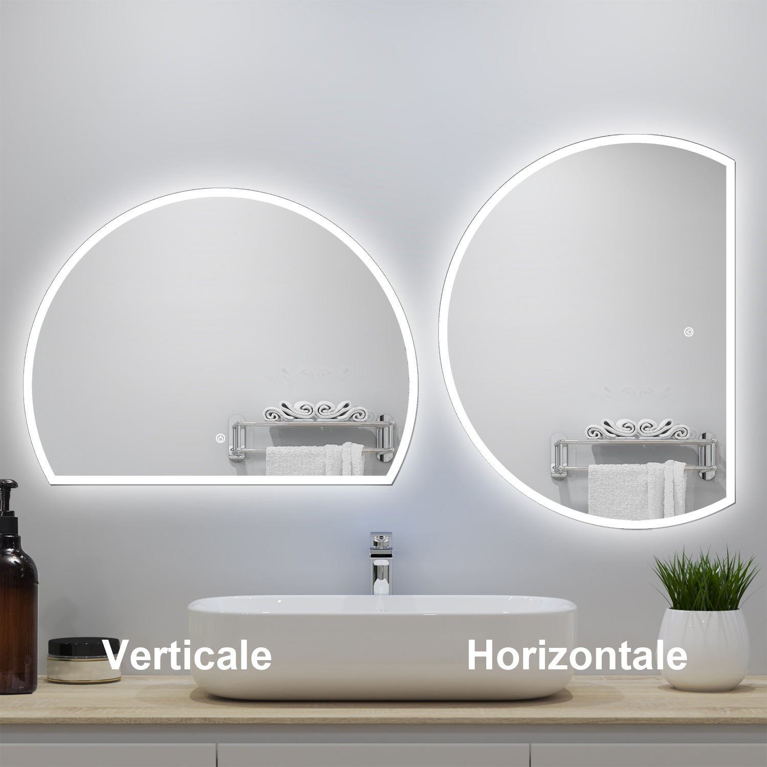 Miroir de salle de bain lumineux 80x60cm avec Anti-Buée + 3 Couleurs + Dimmable, Miroir LED Mural - 7