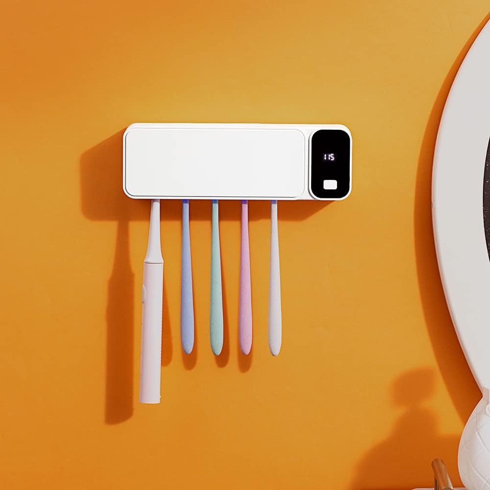 Uchwyt na szczoteczki do zębów z funkcją suszenia i 5 przegródkami na szczoteczki manualne i elektryczne w łazience - Biały