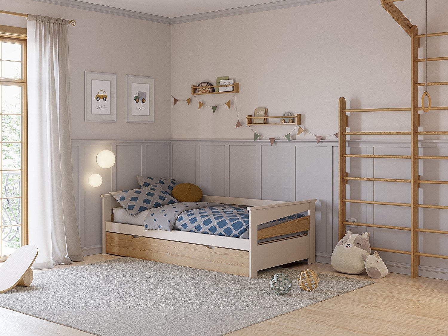 Łóżko wysuwane 2 x 90 x 190 cm - MDF - Naturalny i beżowy - LURAVO