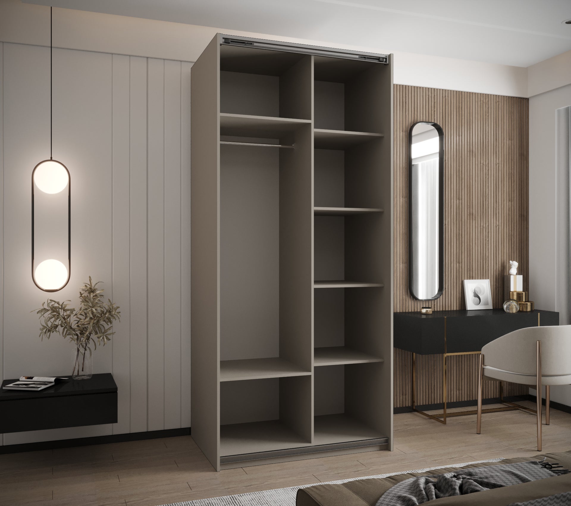 Szafa przesuwna wysoka Lux 2 120 x 64 x 245,5 cm kaszmir + kaszmir + u. złoty - Abiks Meble - 3