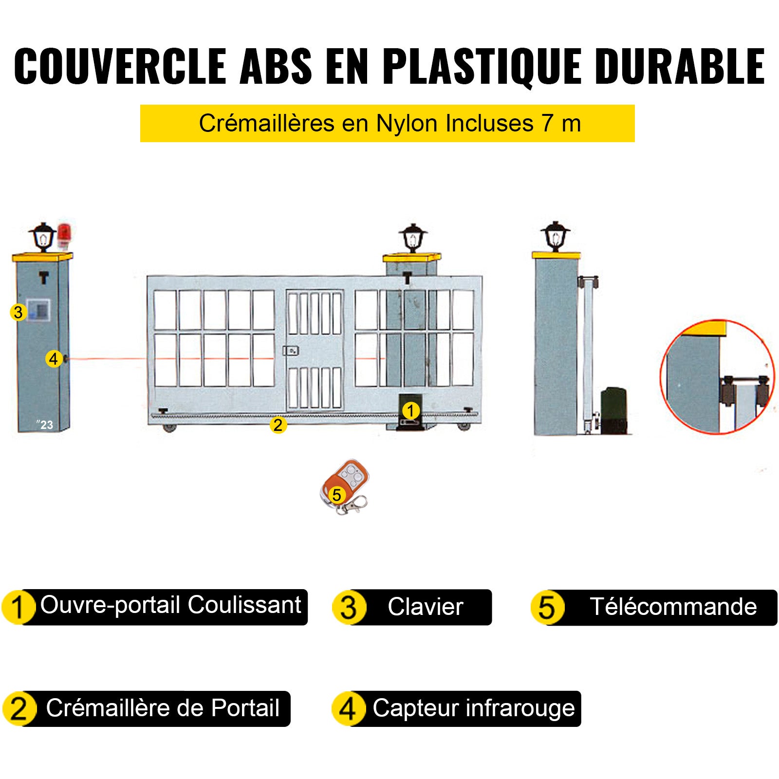 Abridor de Puerta Corredera VEVOR 1800 kg Abridor de Puerta Automático 7 m con 4 Mandos a Distancia y Control de APP para Entrada Rodante Kit - 2