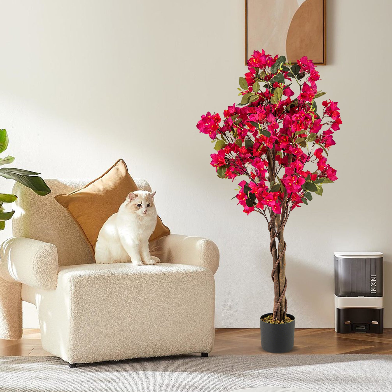 Arbre Artificiel Bougainvillier de 120 cm, Plante Fleurie Faussée en Pot de Pépinière avec Fleurs en Pleine Floraison, (1 Pcs, Rose) - 8