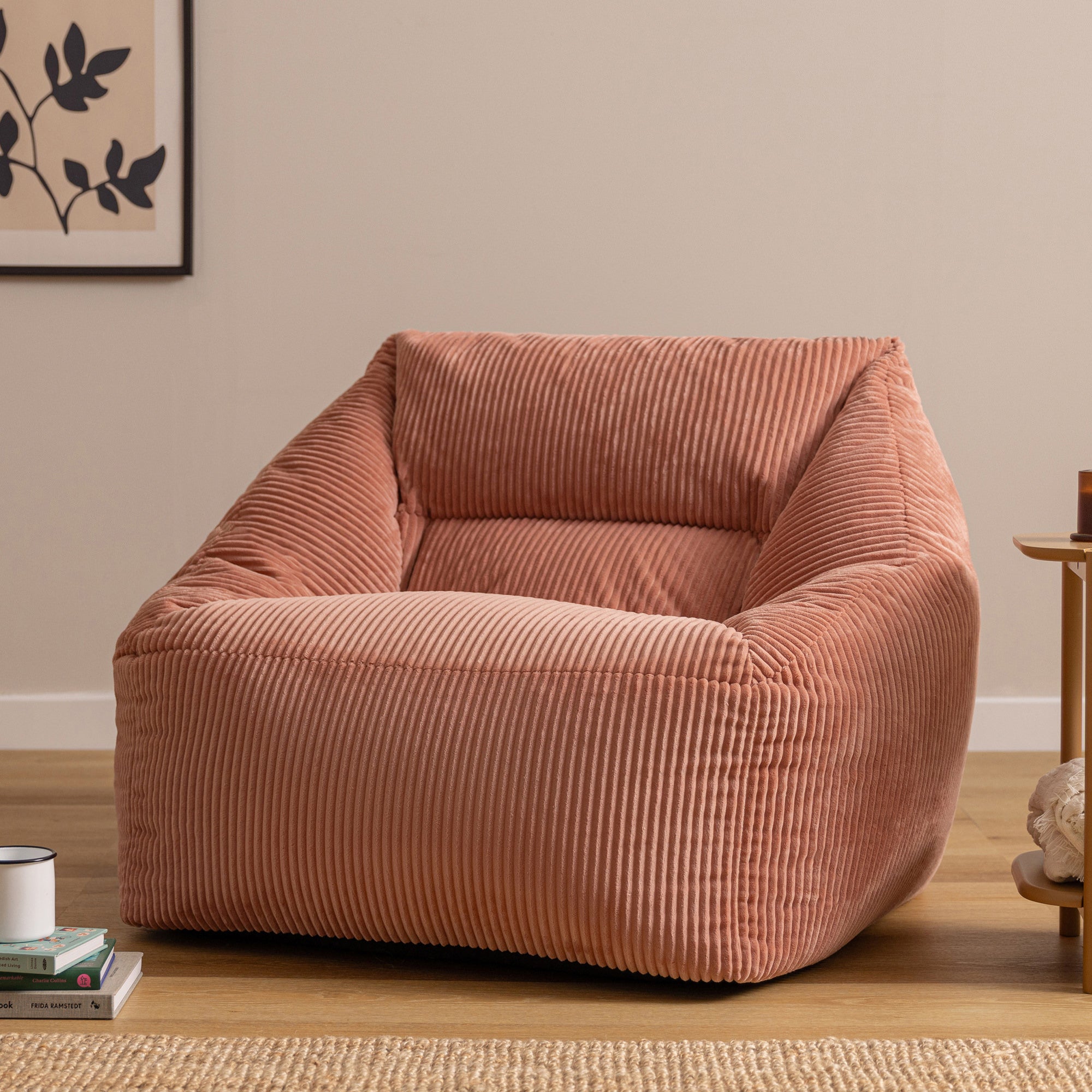 Pouf fauteuil Icon velours côtelé rose aube, salon, chambre, 97x84cm Oeko-Tex® - 2