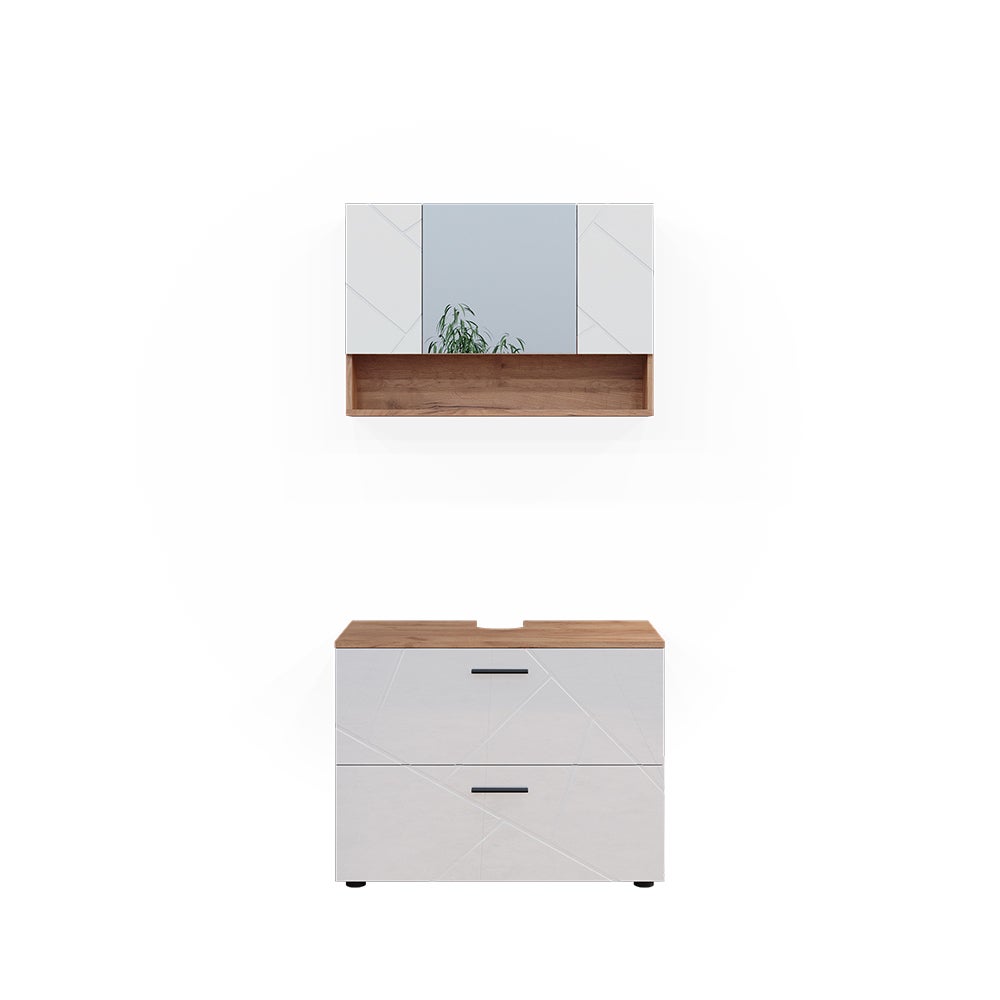 Meuble Salle De Bain Vicco Ilias 2 Pièces - Chêne Blanc - Neuf
