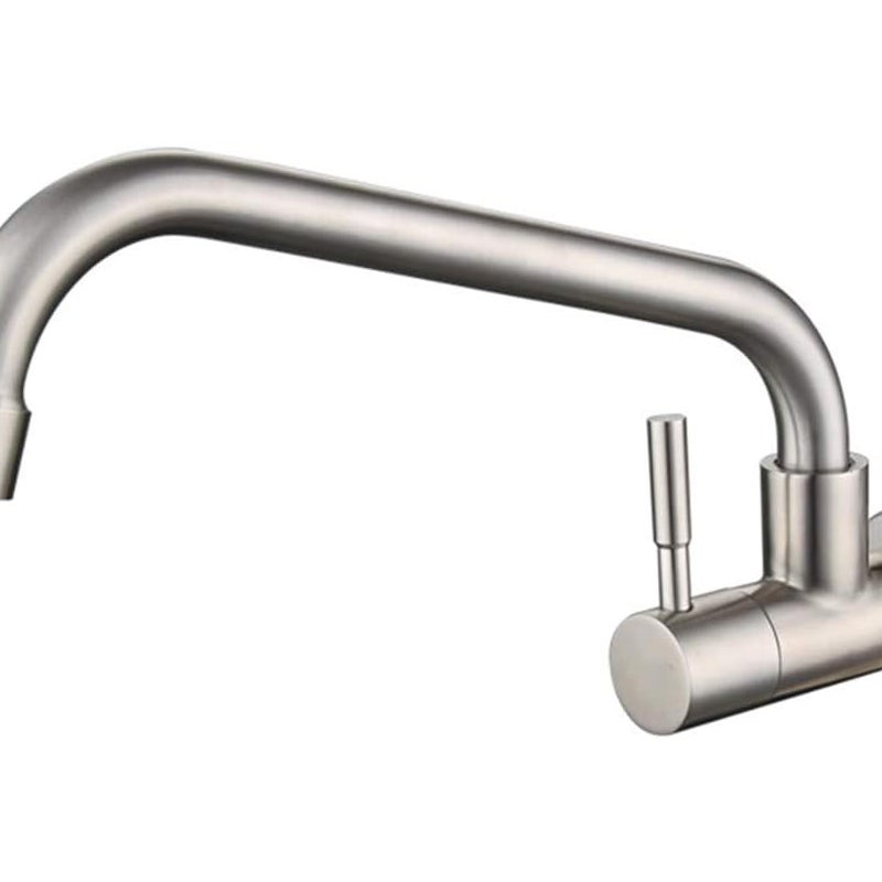 Bateria kuchenna ścienna ze stali nierdzewnej, obrotowa – wylewka do zlewu na zimną wodę, nowoczesny i solidny design do kuchni