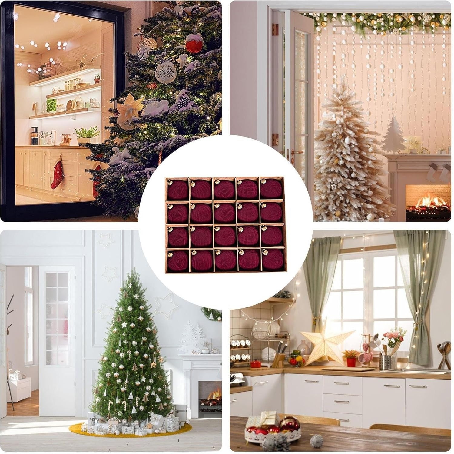 Bolas navideñas de terciopelo rojo, paquete de 20 adornos navideños de terciopelo de 6 cm para el árbol de Navidad decoraciones navideñas adornos para - 5