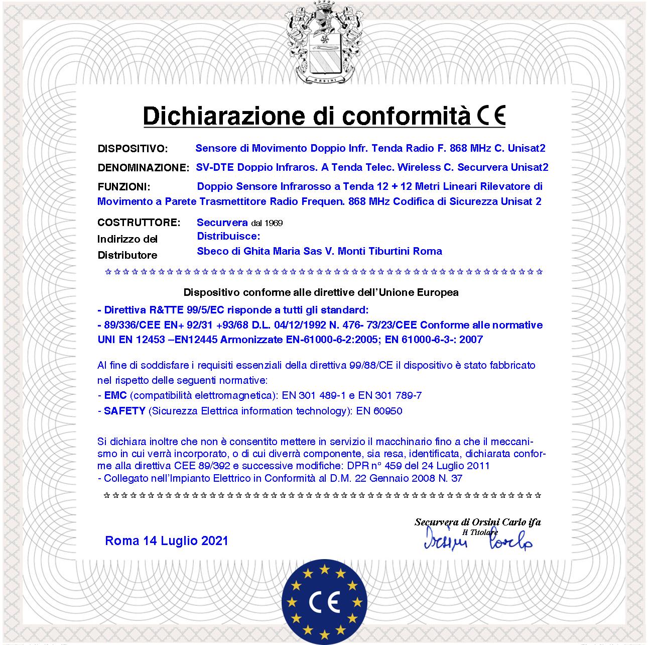 Doppio Sensore Infrarosso a Tenda da Esterno Rileva Movimento 12+12 Metri Lineari Ricetrasmissione Frequenza 868 MHz Bidirezionale UNISAT Protezione P - 4