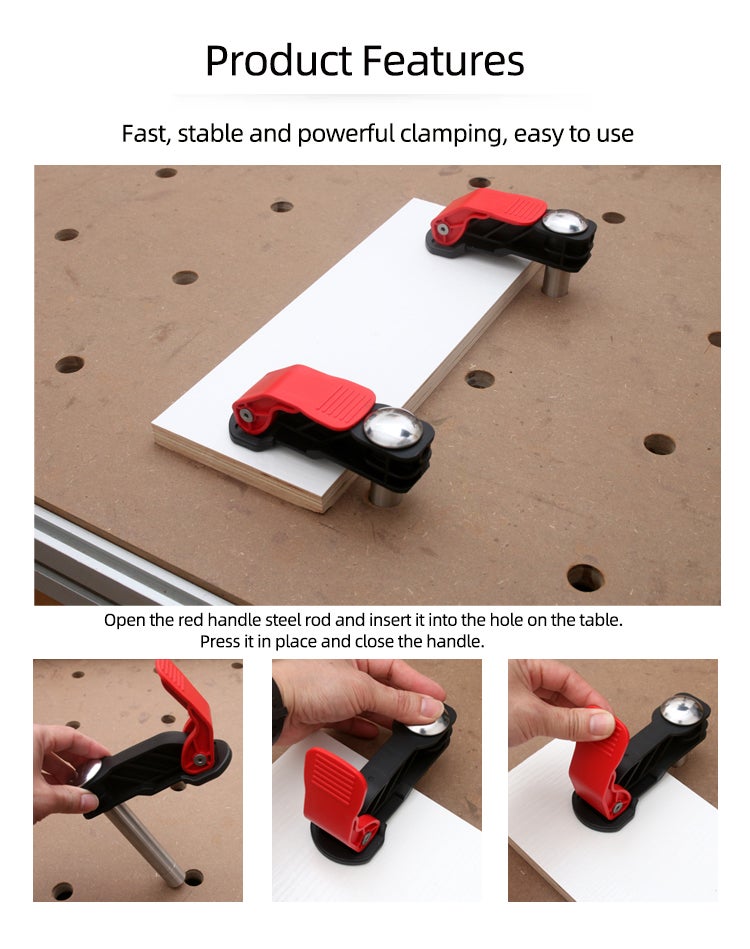 Braçadeira para carpintaria, prensa de mesa de aço inoxidável, liberação rápida de 20 mm para tampos de mesa com furos - 6