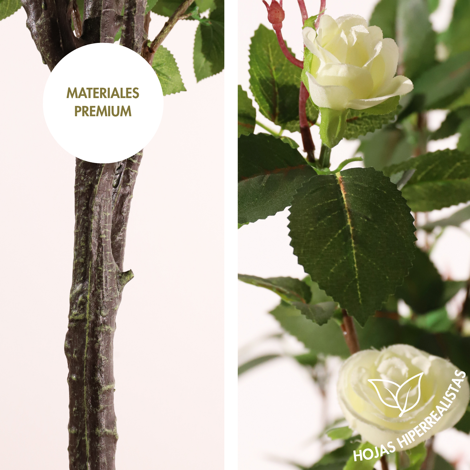 Plante artificielle Rosal Verde y blanco 160 cm | Naturing Monde - Pour intérieur - En pot de 19 cm - 4