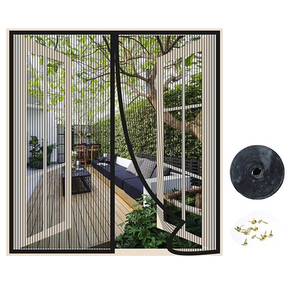 Magnetyczne ekrany zamykają się automatycznie, moskitiery i zasłony z drobnymi oczkami uniemożliwiają przedostawanie się owadów - 80*140CM - czarny