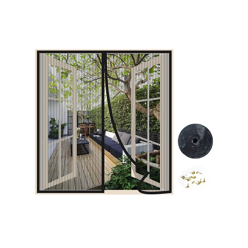 Magnetyczne ekrany zamykają się automatycznie, moskitiery i zasłony z drobnymi oczkami uniemożliwiają przedostawanie się owadów - 80*140CM - czarny