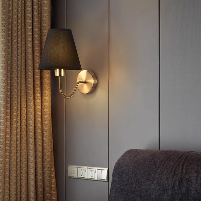 Stylowy kinkiet, elegancka i prosta lampa ścienna (żarówki nie są dołączone), abażur z materiału, gniazdo E27, kinkiety do pokoi hotelowych (czarne)