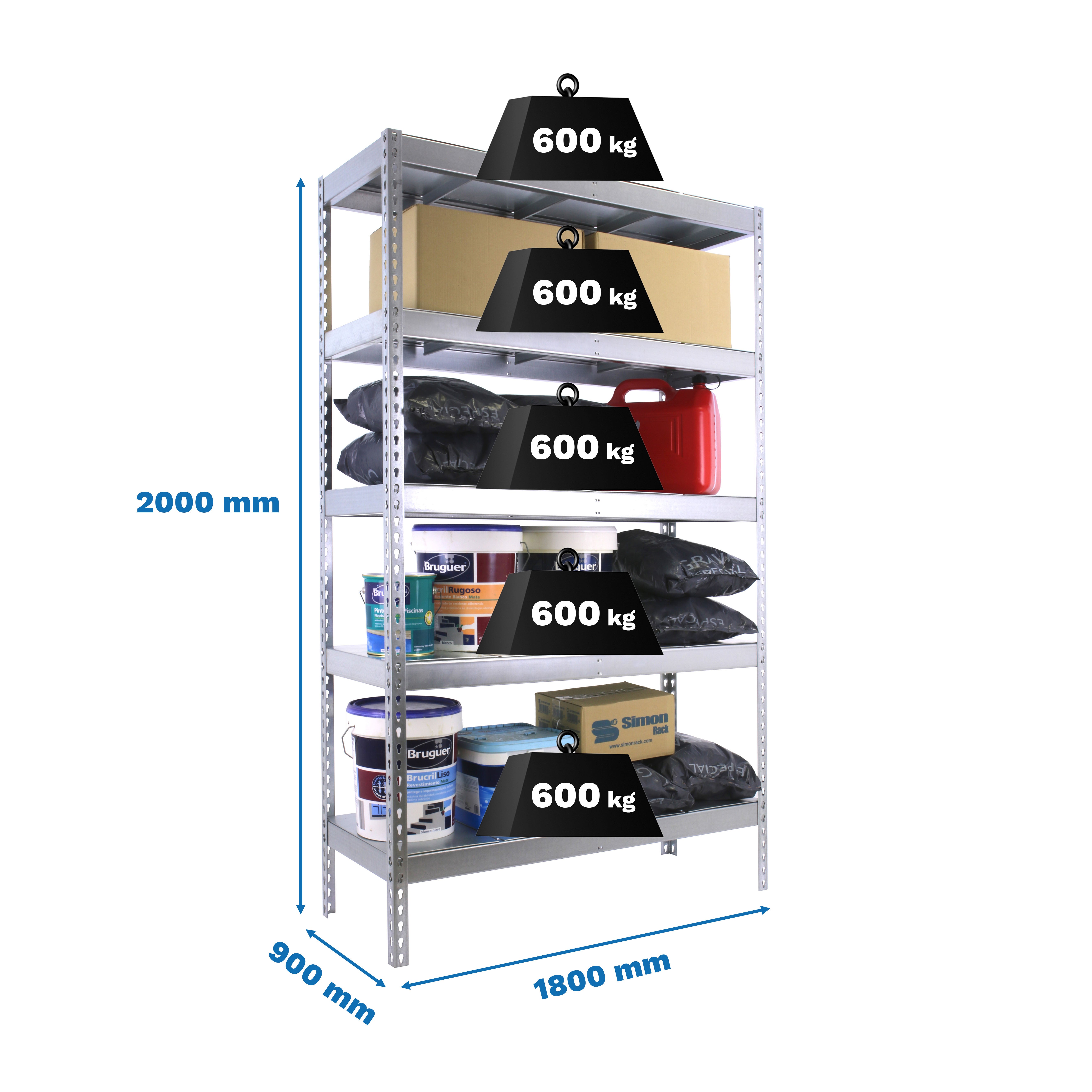 SimonRack Rayonnage Industriel 2000x1800x900 mm, 5 Niveaux Métal, 600 ...