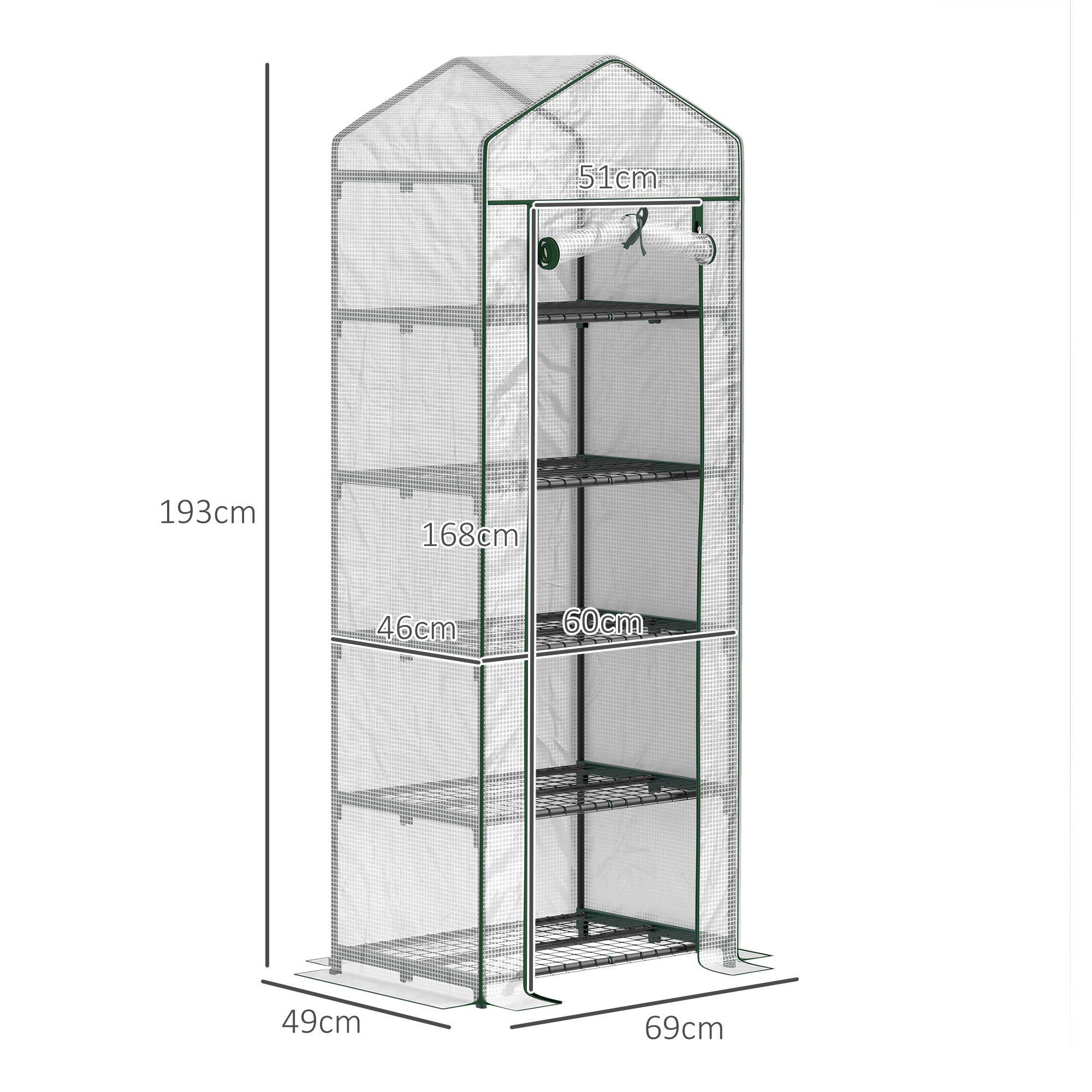 Serre de jardin - Outsunny - avec étagères à niveaux - bâche amovible PE, châssis acier - 0,69 x 0,49 x 1,93 m - blanc - 3