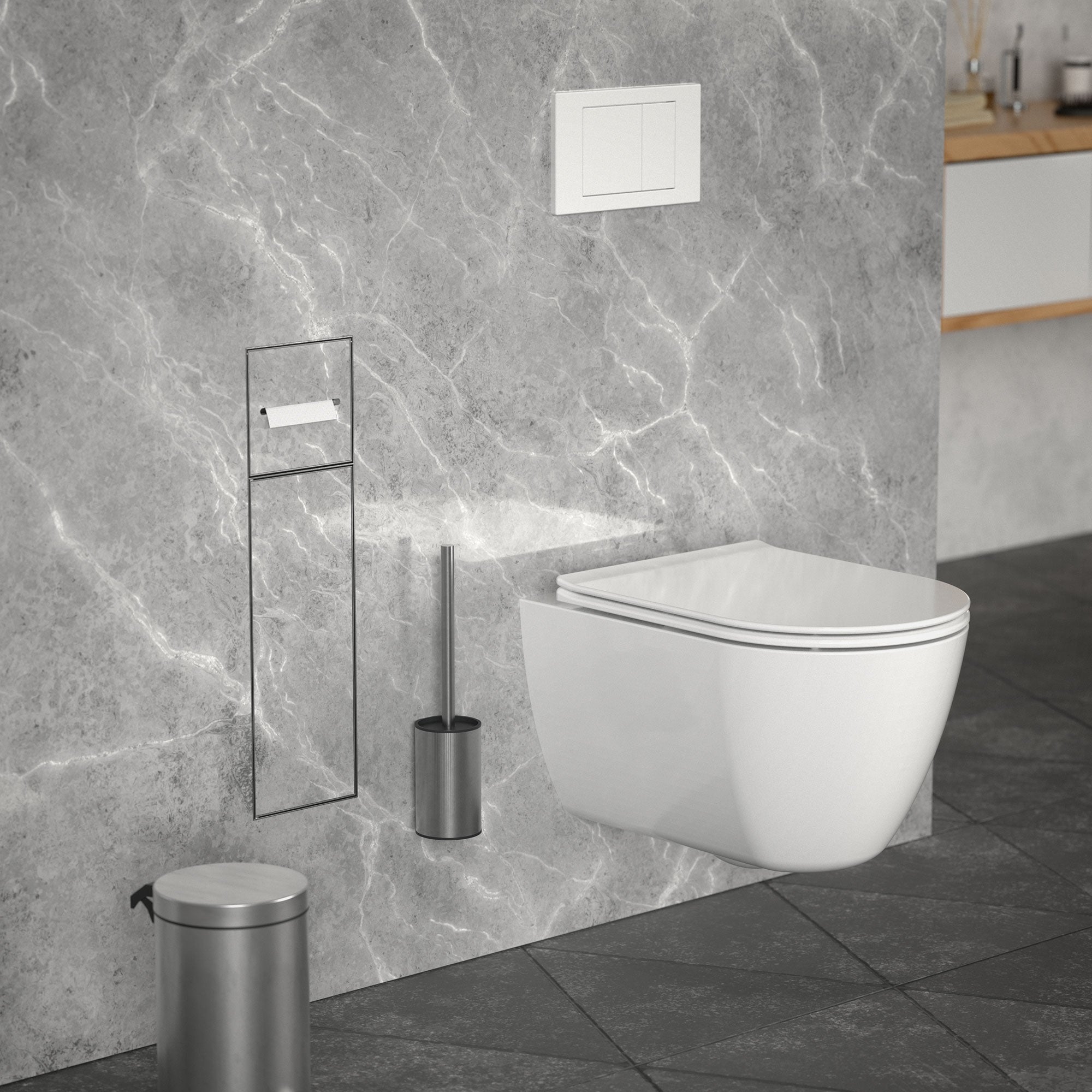 LuxeBath moduł szafki podtynkowej ze stali nierdzewnej srebrny 60x20x14 cm wnęka łazienkowa z uchwytami na papier toaletowy i szczotkę wc - 2