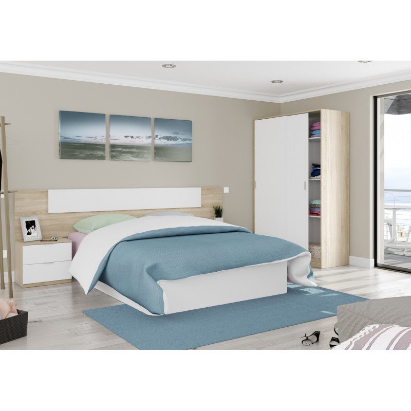 Cabecero + 2 mesitas color blanco artik y roble canadian - 3