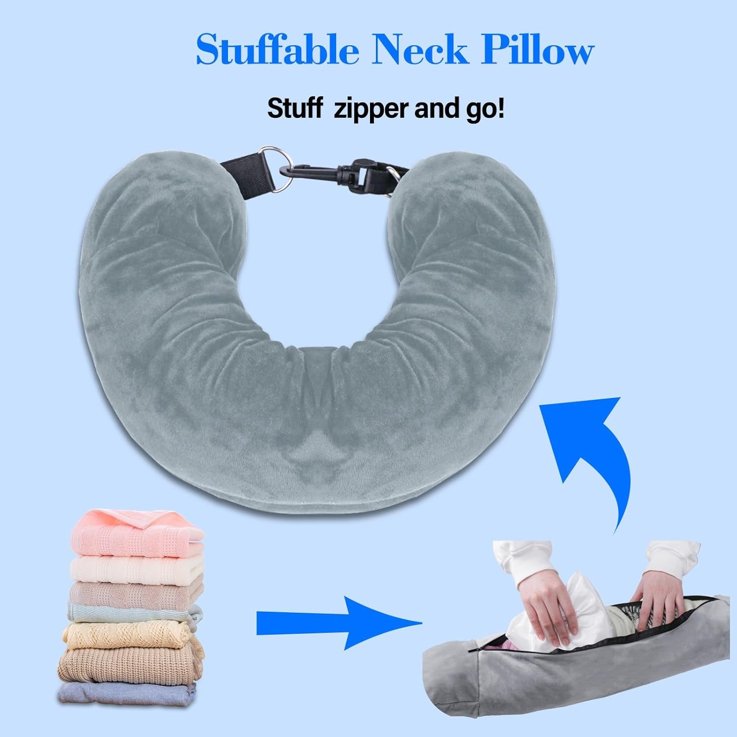 Almohada para el cuello rellenable, suave y transpirable, funda de almohada para el cuello en forma de U para coche, vuelo (sin relleno) - 2