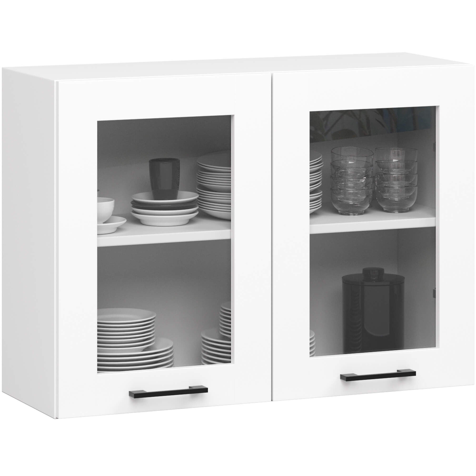 Ensemble de cuisine vitré AKORD OLIWIA 1.8m Blanc 180 cm 7 portes 1 tiroir façade Blanche 8 étagères 180x46x203 cm - 7