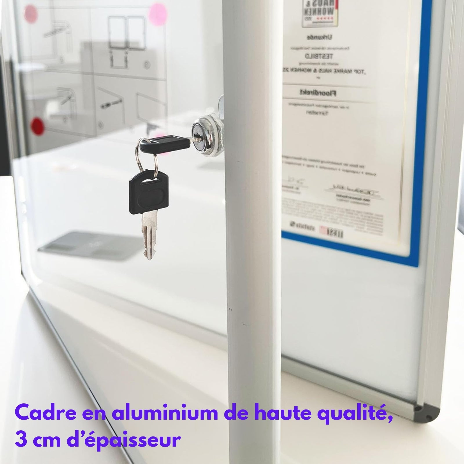 Vitrine murale 68 x 51 cm avec cadre en aluminium, 4 x A4 avec magnets, Tableau d'affichage avec panneau arrière magnétique et inscriptible - 2