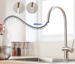 Cecipa max Mitigeur de Cuisine avec Douchette Extractible - Robinet Cuisine en Inox Brossé - Mitigeur Evier avec 2 Types de Jet D'eau,EU Modèle