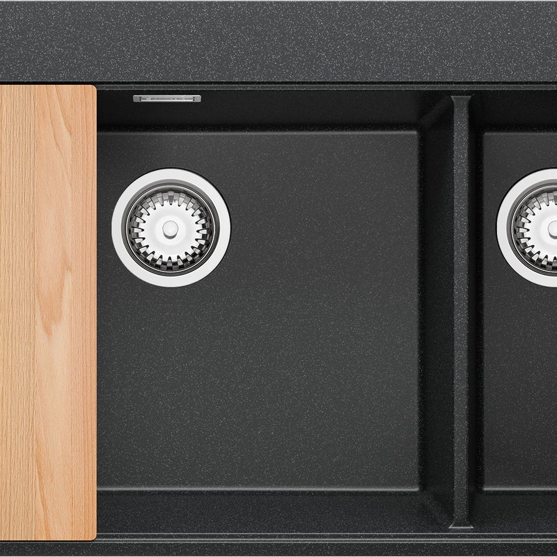 Zlewozmywak Grafitowy 78x50cm, Zlew Kuchenny 2 Komorowy + Syfon + Deska, Nablatowy do szafki od 80cm - Oslo Duo PRIMAGRAN