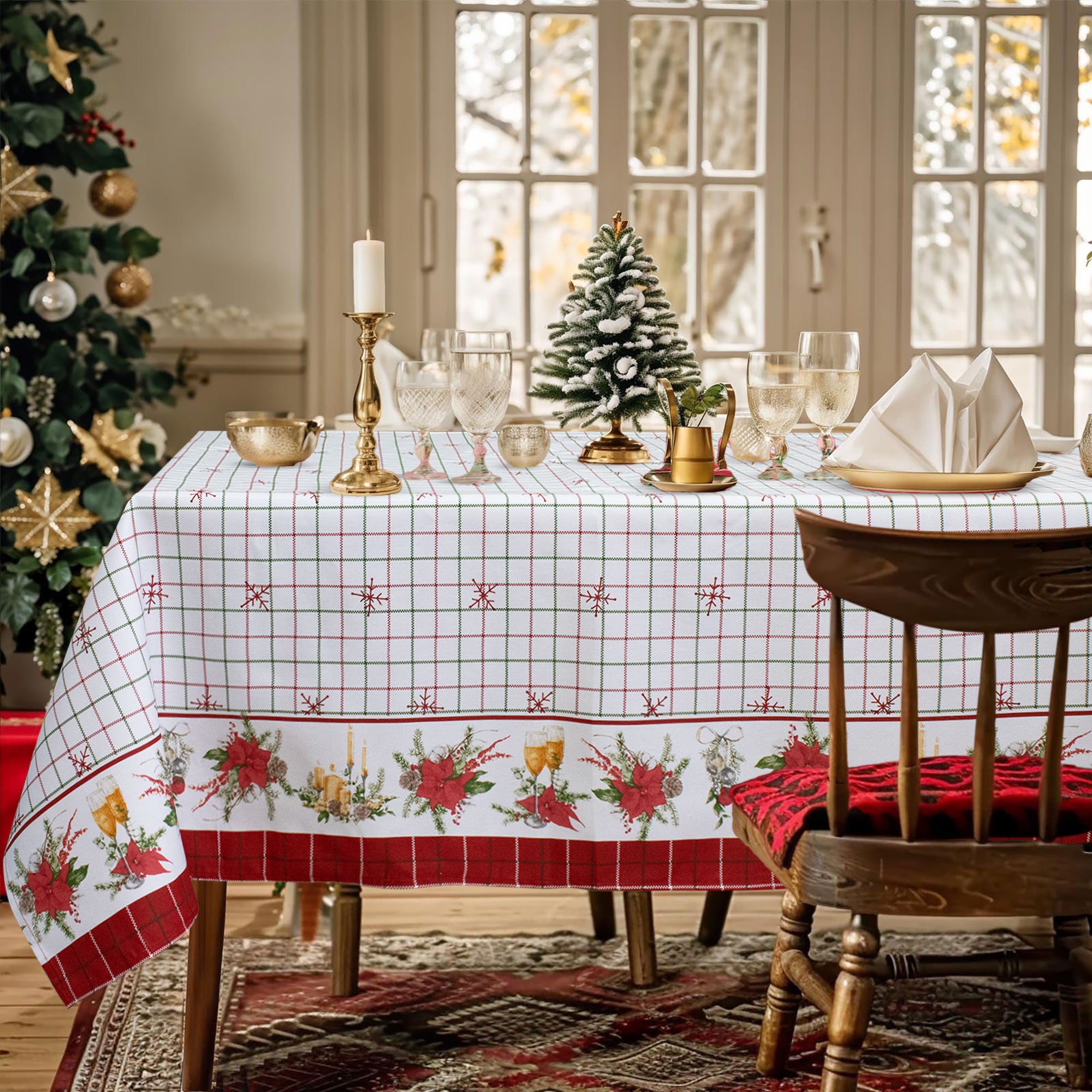 Elitè Tovaglia Natalizia 24 Posti 180x410 Cm Con Ricamo A Punto Croce + 24 Tovaglioli Colore Oro - 12321-1G