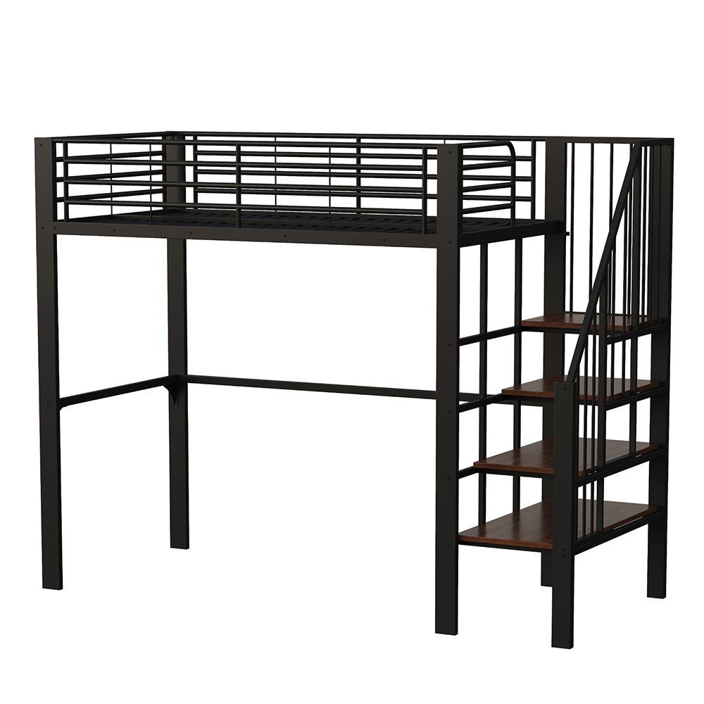 Lit mezzanine 90x200 avec structure métallique stable grand rangement sous lit et escalier pour enfants et adultes - 5
