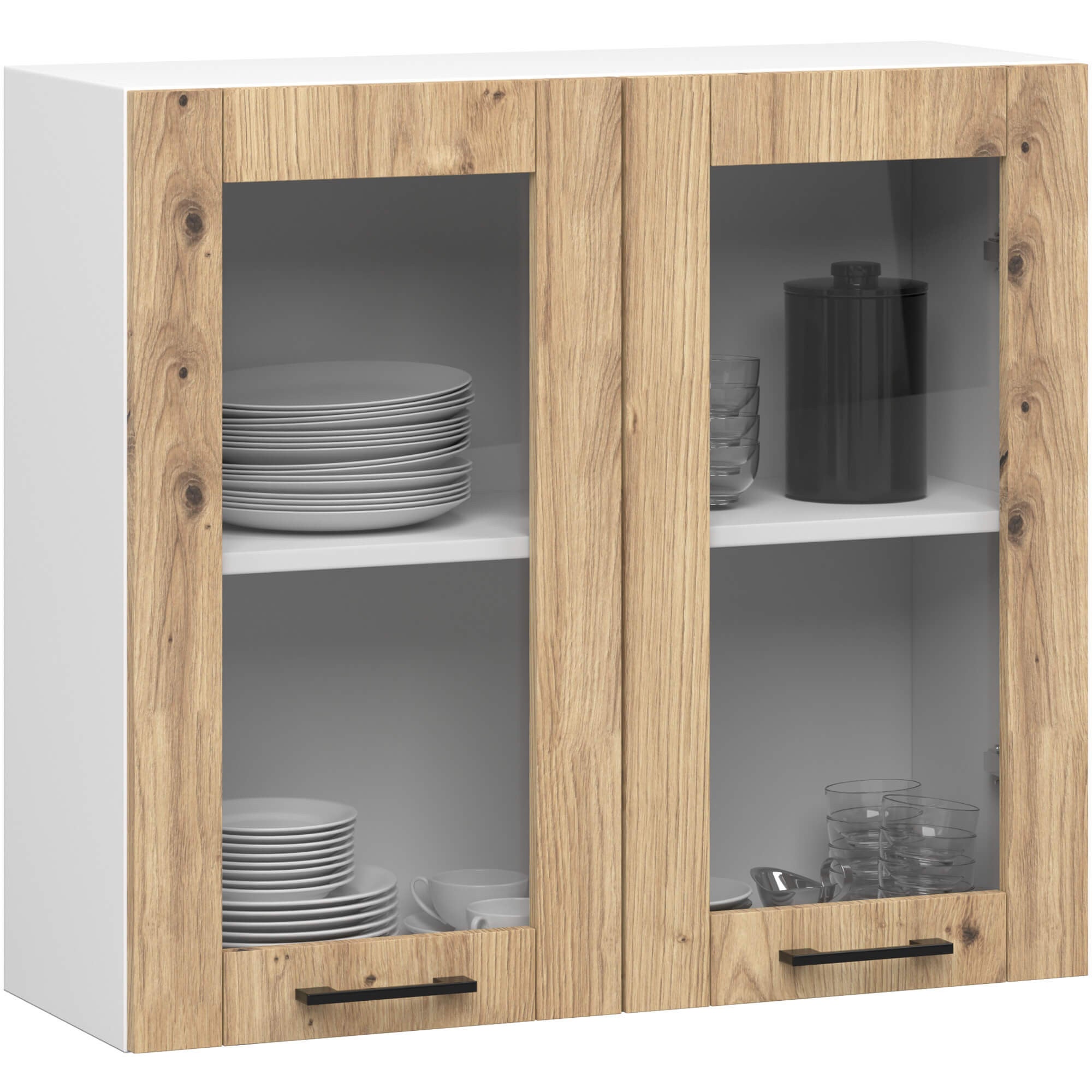 Szafka kuchenna wisząca witryna AKORD OLIWIA W80 H720 Biała 80 cm 2 drzwi kolor Dąb Artisan mat 2 półki 80x30,5x72 cm