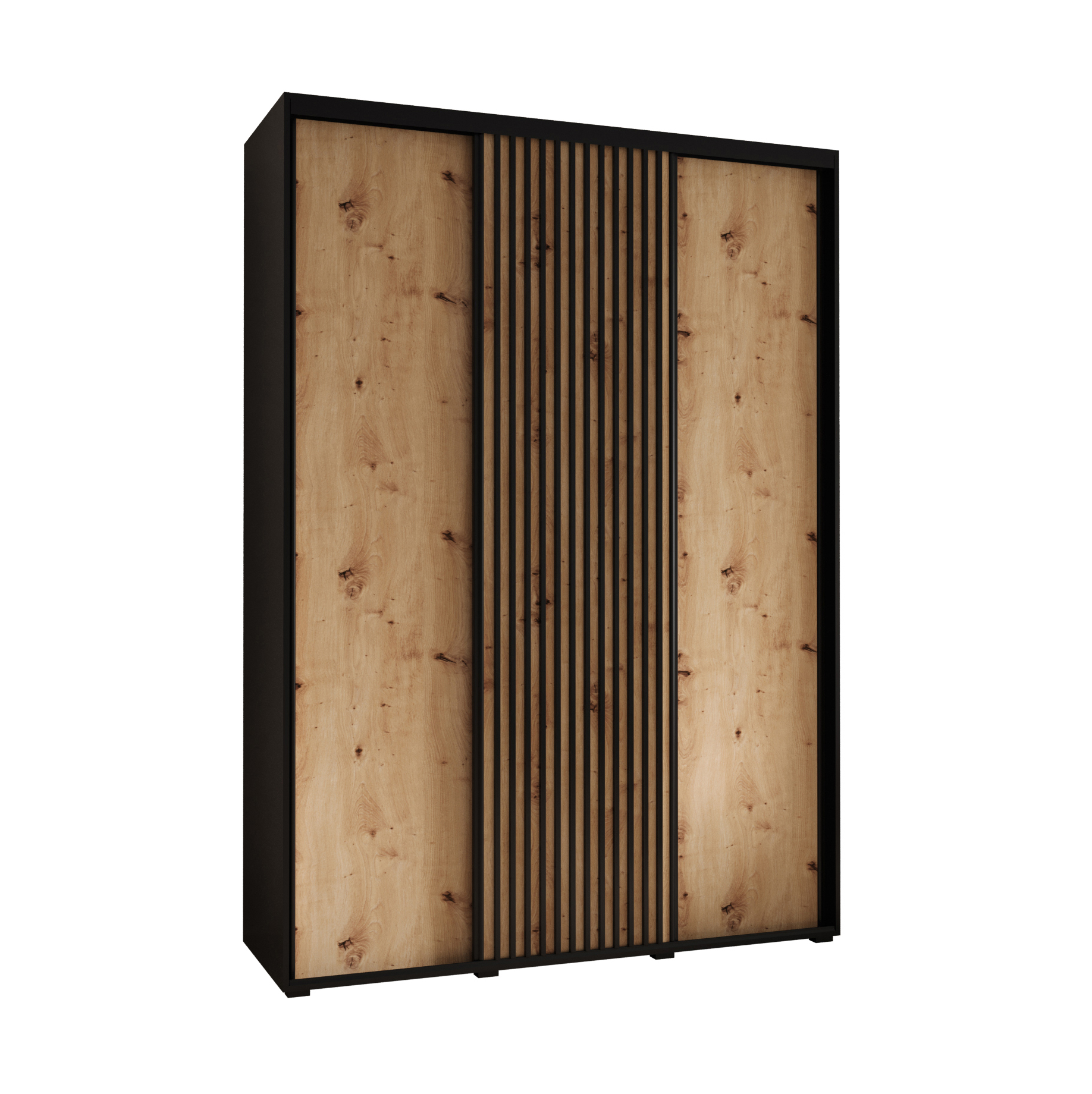 Szafa przesuwna wysoka Lanko 1 170 x 45 x 235,2 cm czarny + artisan + lamele czarny - Abiks Meble
