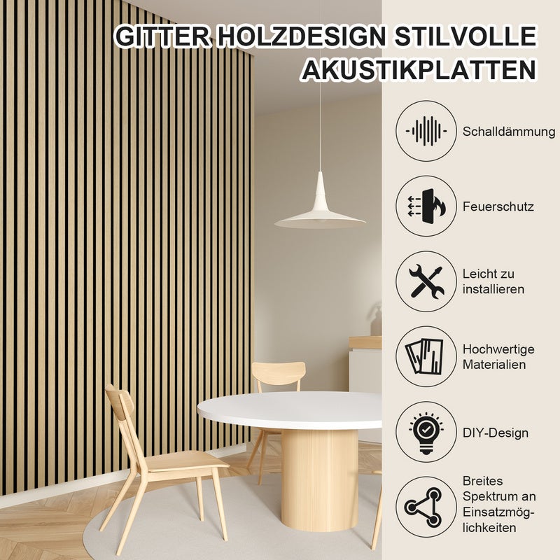 Panel de lamas Revestimiento mural de MDF natural Moderno panel mural acústico de chapa de madera y fieltro 2x 120x60x2,1cm Madera - 4