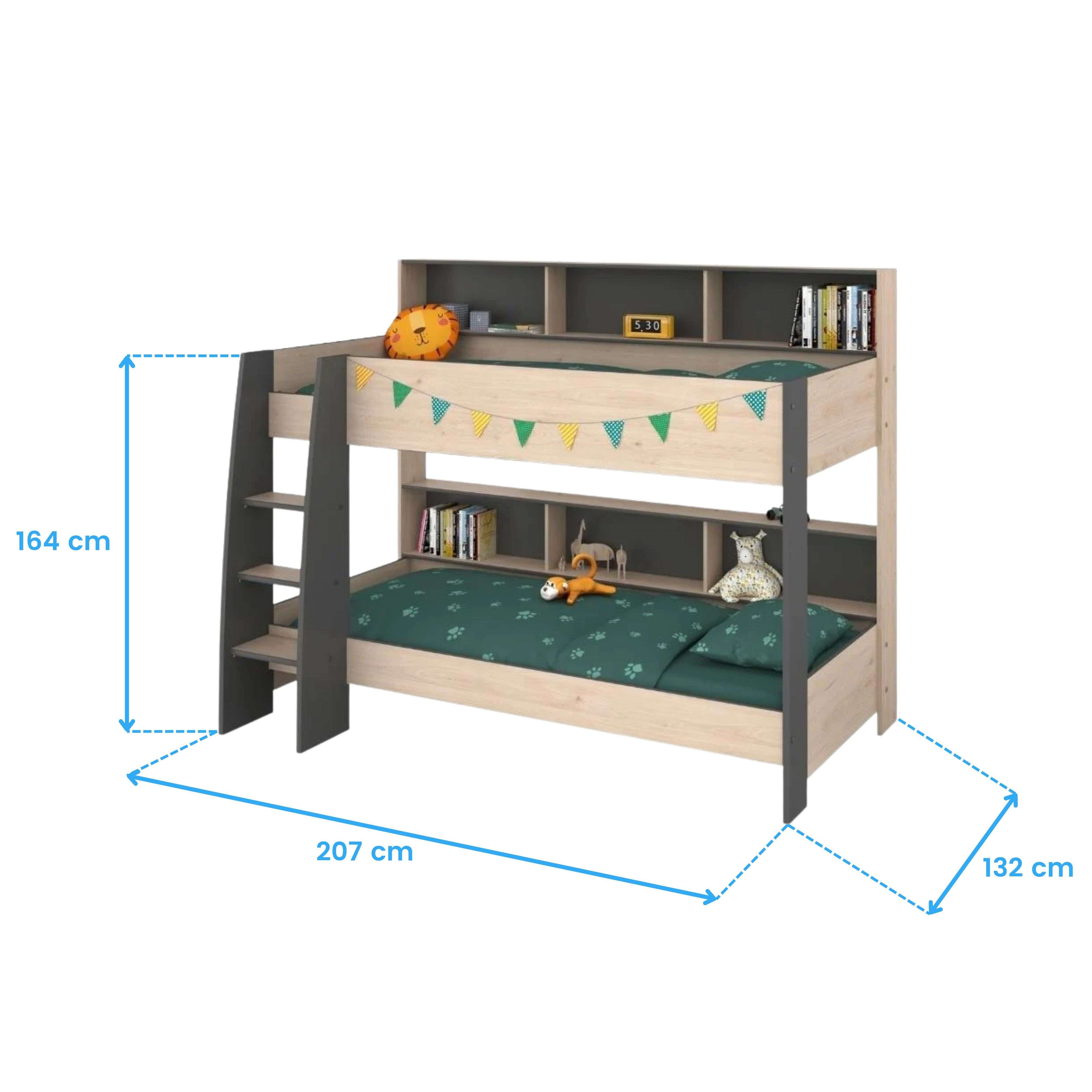 PARISOT Lits superposes enfant - Decor Chene Jackson et Gris Ombre - Sommiers inclus - 2 x 90 x 200 cm - JIM - 9