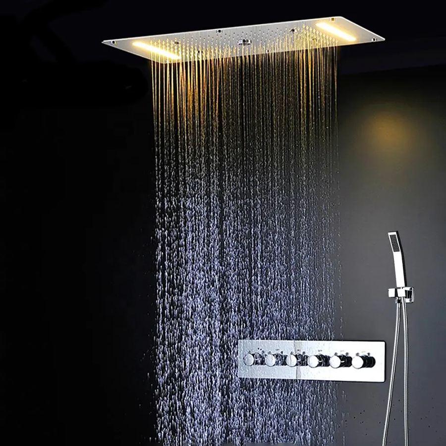 🚿 Composition de douche ciel de pluie LED 700 x 380 mm, LED, thermostatique | Topale - 3