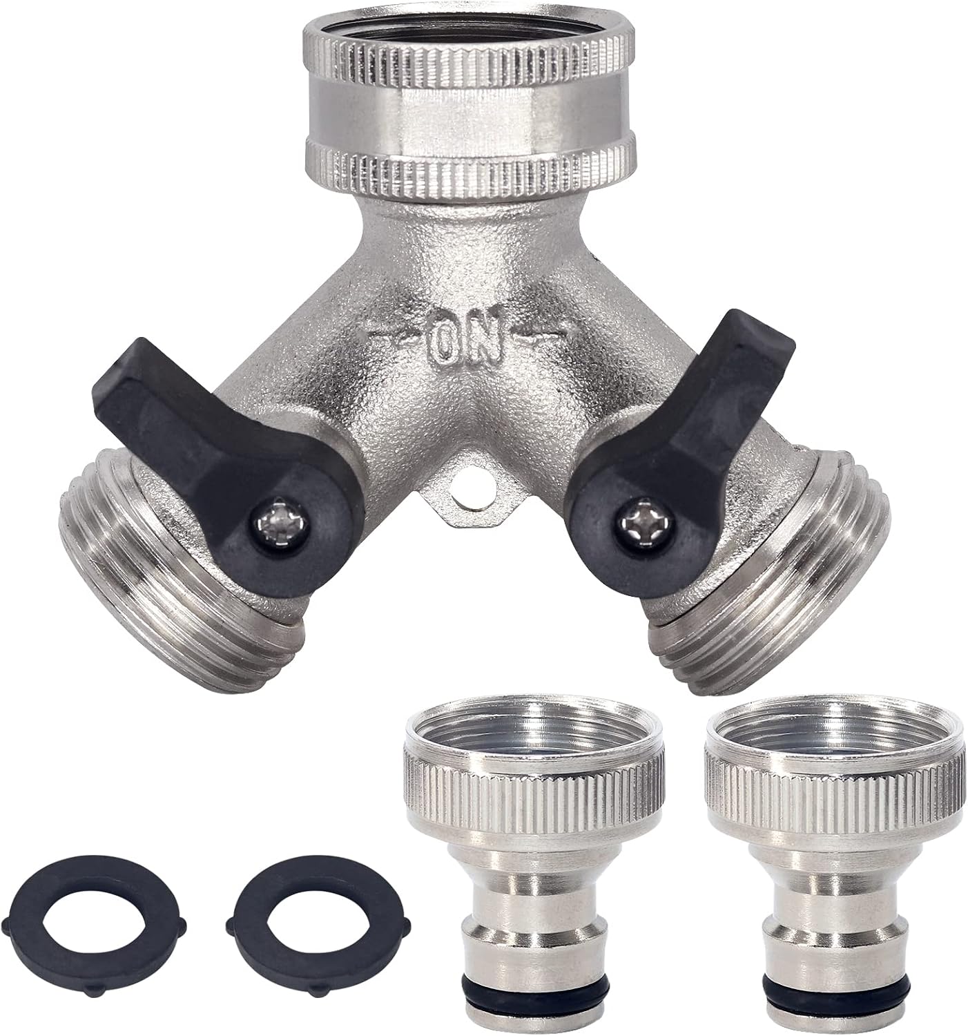 Rozdzielacz do węża ogrodowego, dwukierunkowy kran ogrodowy, przyłącze węża w kształcie litery Y 3/4" do kranu zewnętrznego ze złączami i podkład