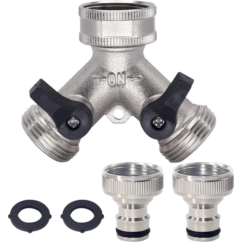 Rozdzielacz do węża ogrodowego, dwukierunkowy kran ogrodowy, przyłącze węża w kształcie litery Y 3/4" do kranu zewnętrznego ze złączami i podkład