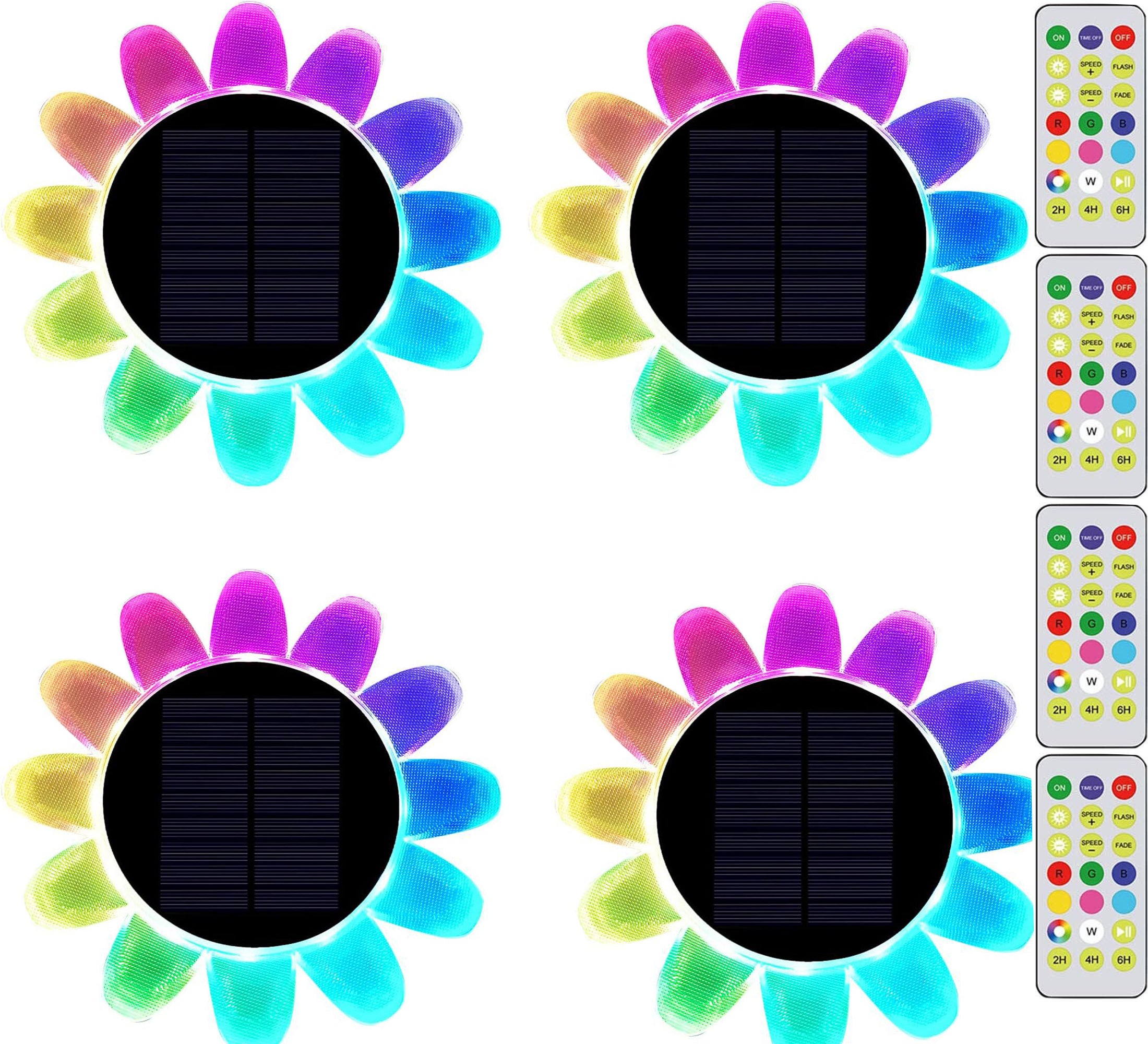 Pływające lampki basenowe LED RGB, wodoszczelna lampa solarna IP68 do oczka wodnego z pilotem, lampki nocne w kształcie kwiatów do dekoracji, 4 szt.