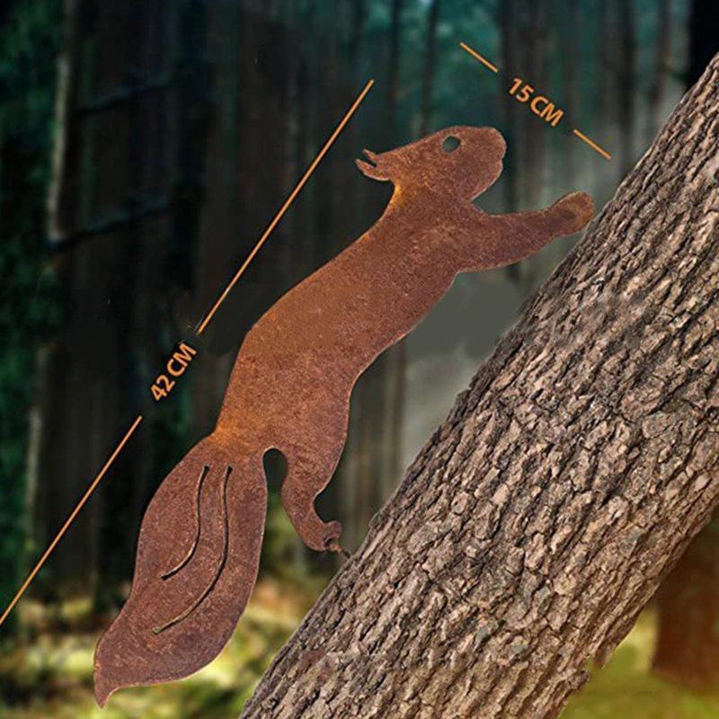 Scoiattolo Decorativo In Metallo Arrugginito - Alto 15 Cm, Per Esterni, Da Appendere Ad Alberi O Recinzioni