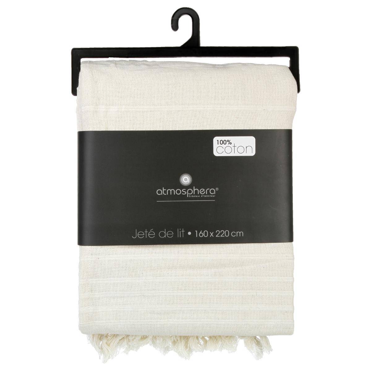 Jeté de lit en coton - ivoire 160x220 cm - Atmosphera créateur d'intérieur - 2