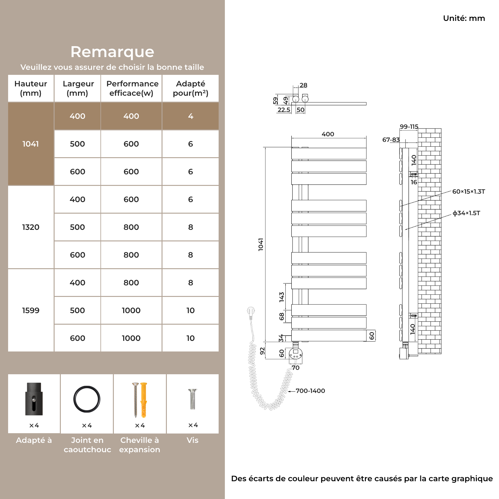 S'AFIELINA Sèche-serviettes électrique connecté WiFi avec thermostat digital, tige chauffante programmable, Anthracite,104,1x40 cm 400Watts - 9