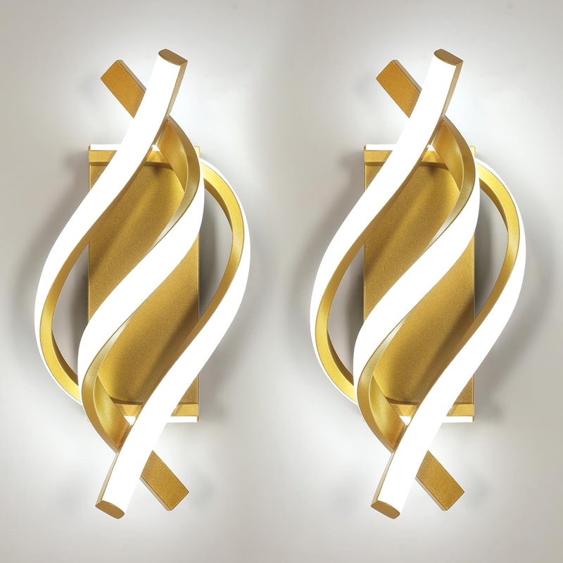 Zestaw 2 kinkietów LED, Lampki nocne LED spiralne, Kinkiet LED aluminiowy, Dekoracyjne oświetlenie wewnętrzne, Oświetlenie lustra, Światło białe