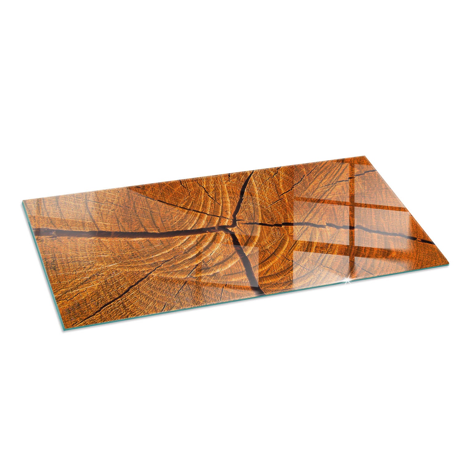 Szkło hartowane na podłogę pod kominek - 125x50 cm - Słoje drewna w przekroju - TULUP