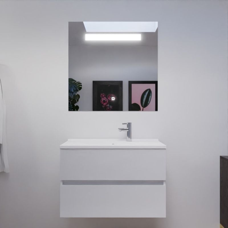 Meuble salle de bain 80 cm ROSALY avec plan vasque et miroir Elégance ht80- Blanc- Plan vasque en Résine - 5