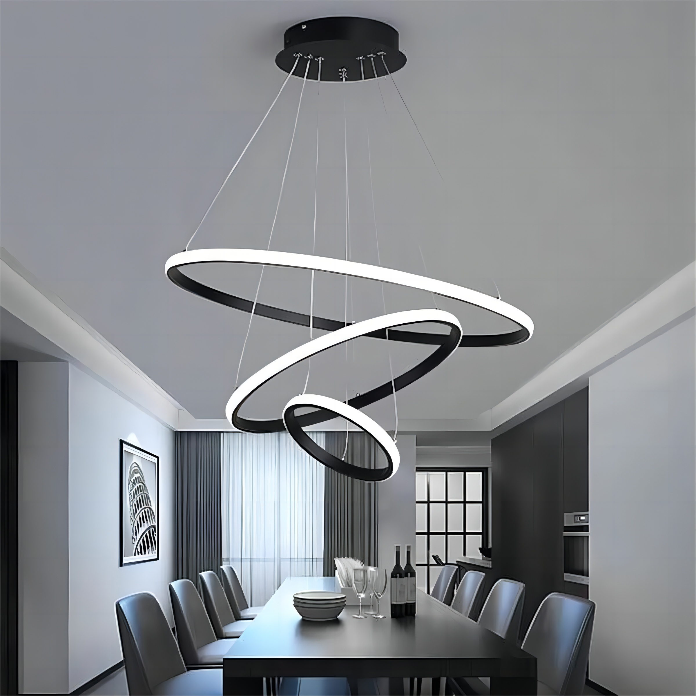 Suspension Lustre LED 76W Aiskdan, Noir, Aluminium, Dimmable, 60*60*85 CM, Pour Salon - 2